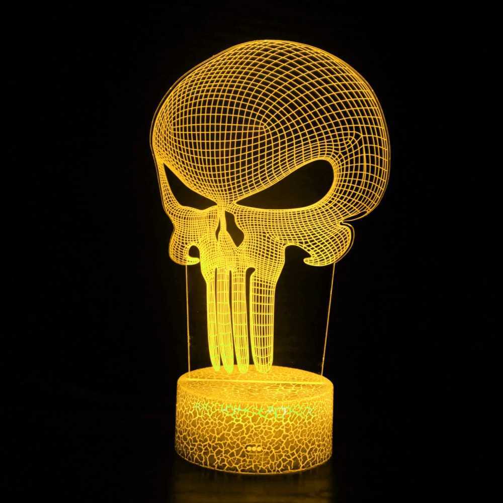 3D Skull Night Light Halloween Decoration Lights 7 Color Changing LED Desk Lamp Touch Button Room Decor Gift for Kids Teens XJ250804