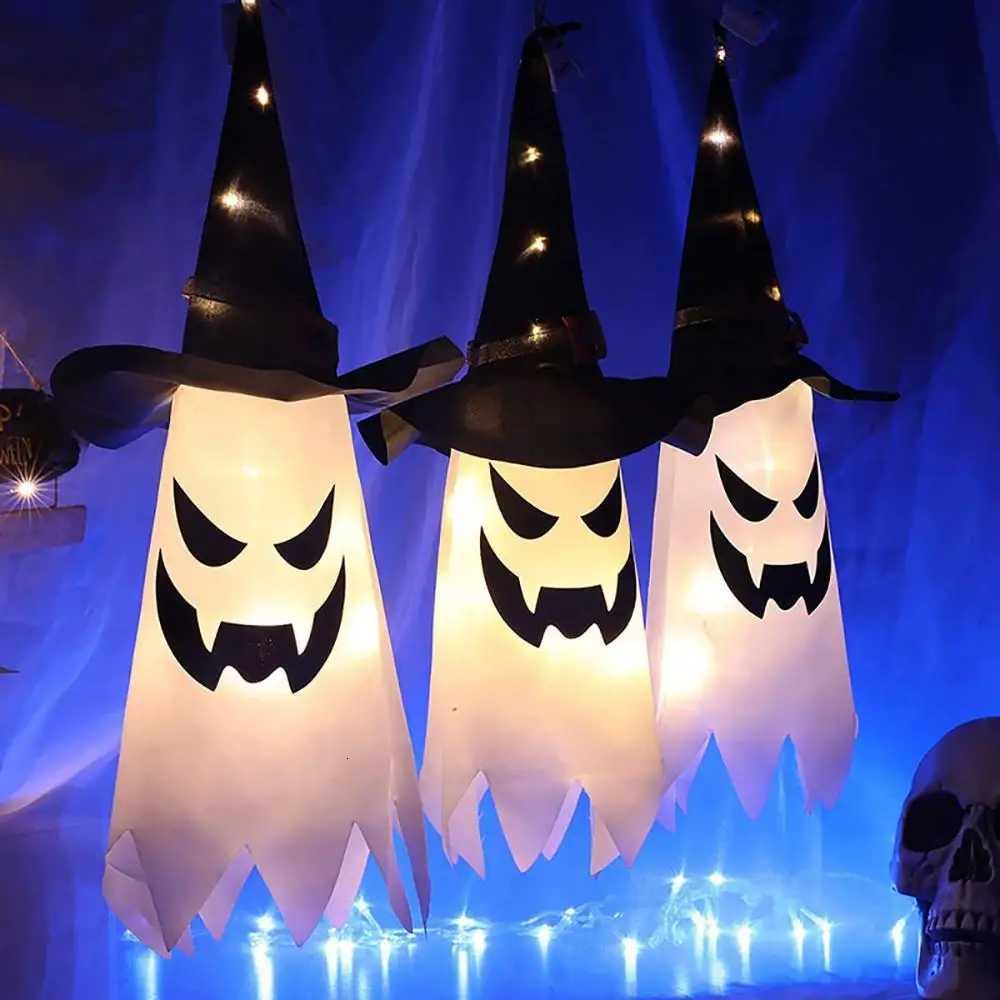 Garden Flashing LED Indoor Outdoor Halloween Decoration Glowing Ghost Witch Hat Hanging Light XJ250804