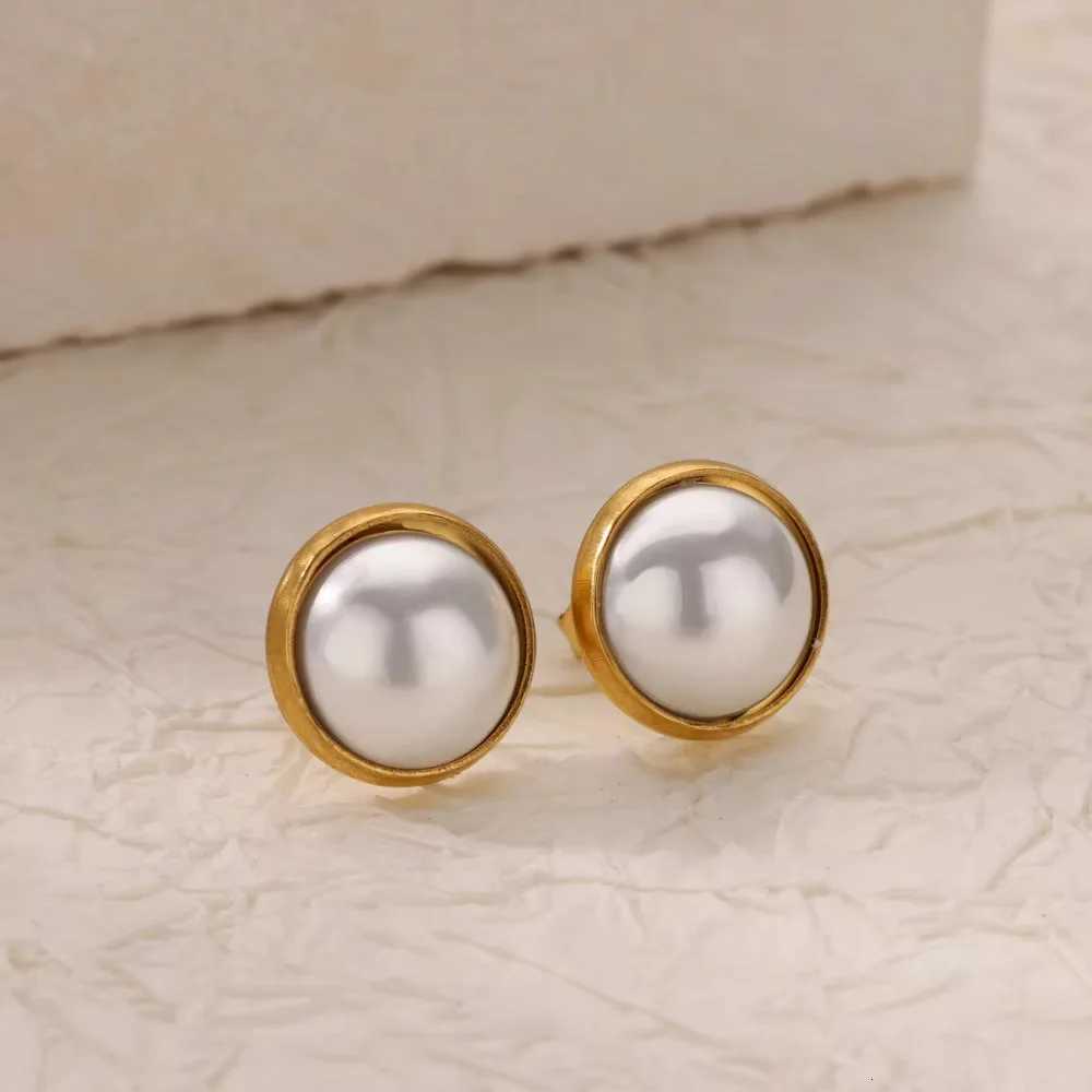 Imitation Pearl Round Earrings for Women Stainless Steel Gold Color Geometric Pearl Earring Fashion Wedding Christmas Jewelry Y250804