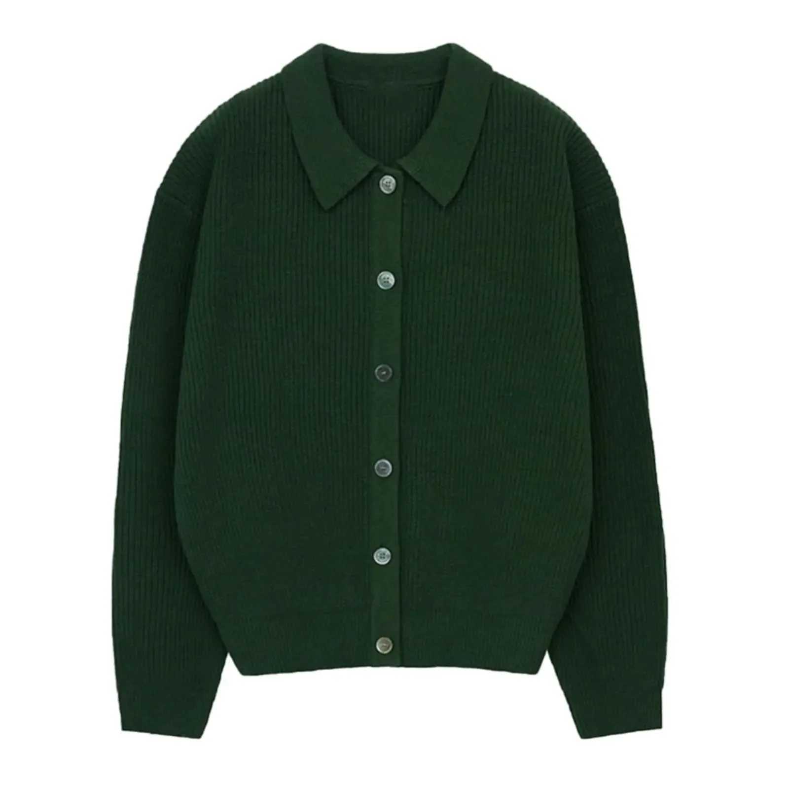 Early Autumn Casual Mens Knitted Cardigan Green Collar Open Front Sweater Trendy Korean Style Dongdaemun Fashion StreetwearXJ250805