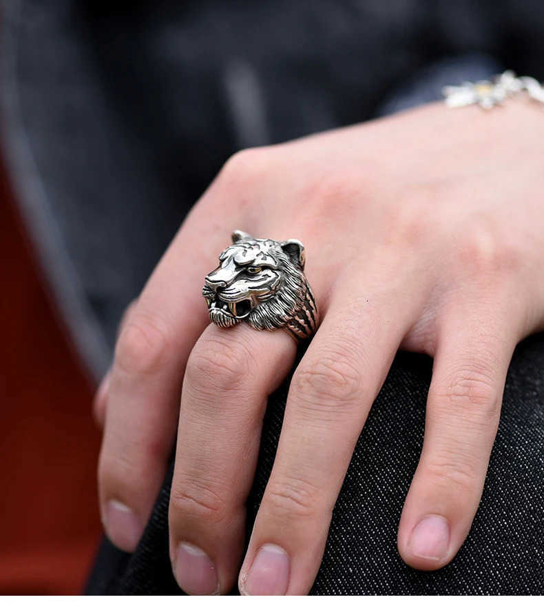 Punk Silver Color Tiger Head Rings for Men King of The Forest Domineering Gothic Accessories Retro Biker Jewelry Gifts M250805