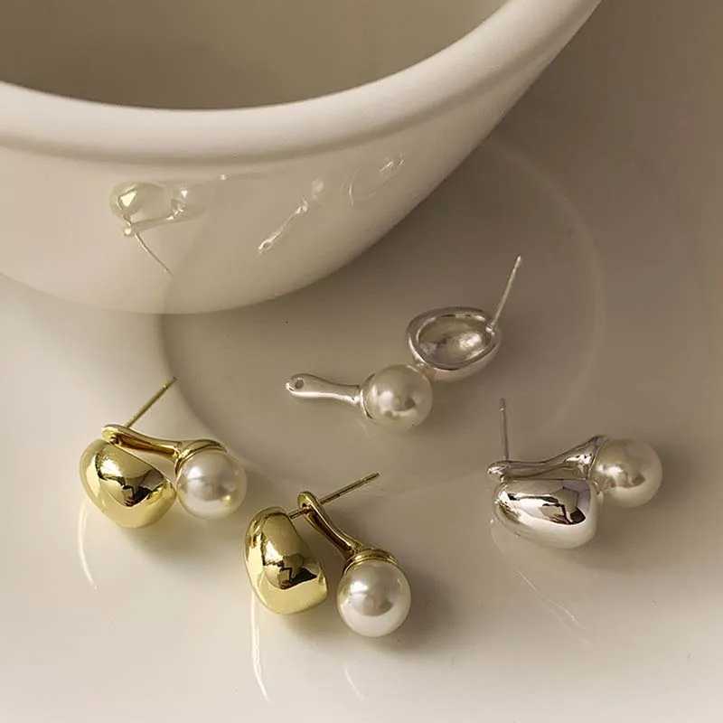 Korean Silver Color Water Drop Pearl Stud Earrings for Women Elegant Imitation Pearl Two Ways To Wear Hanging Earrings Jewelry Y250804