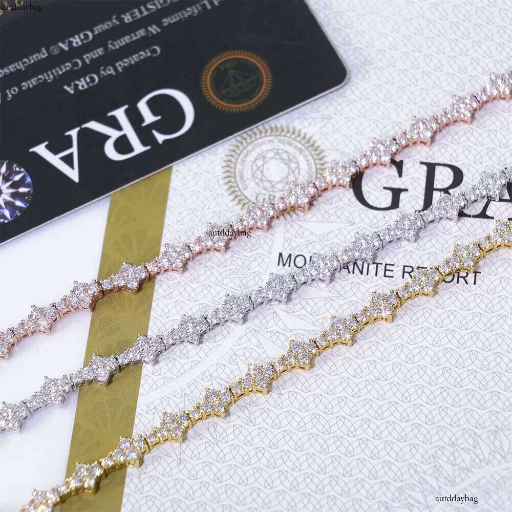 New Custom Sier Moissanite Tennis Chain Sparkling Star Dia Tested VVS Bracelet Hip-Hop Jewelry