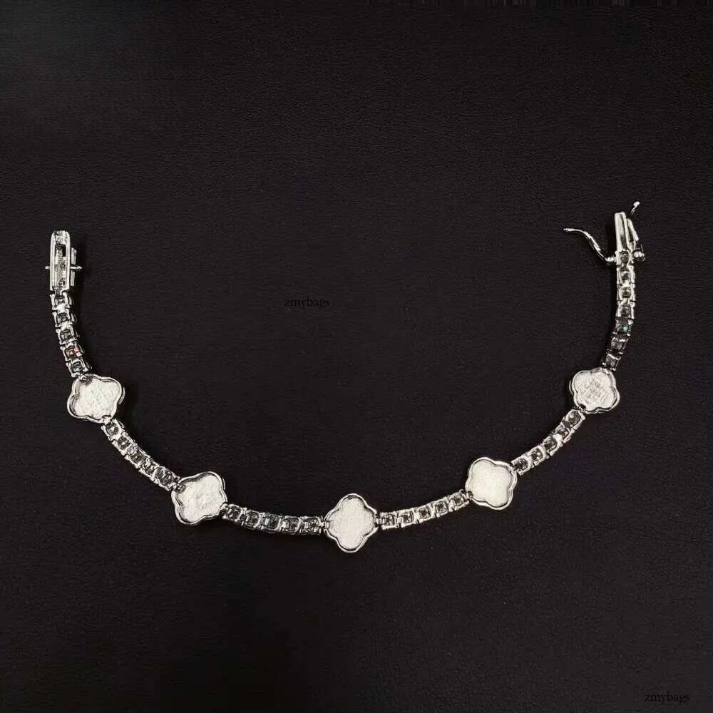 NEW ARRIVALS 3mm Iced Out Moissanite Sier Tennis Four-leaf Clover Bracelet Hip Hop Jewelry Unisex