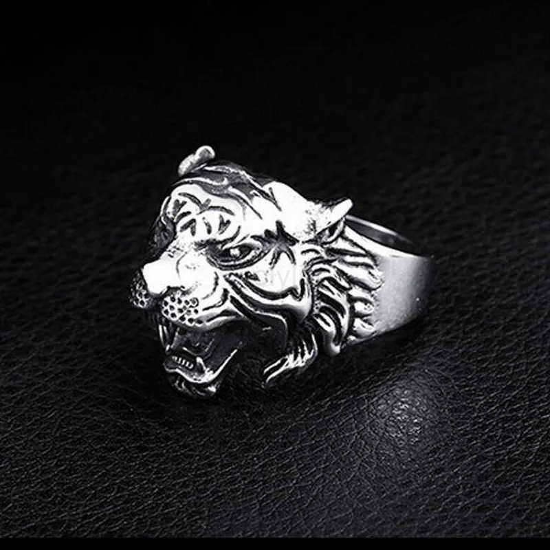 Punk Silver Color Tiger Head Rings for Men King of The Forest Domineering Gothic Accessories Retro Biker Jewelry Gifts M250805