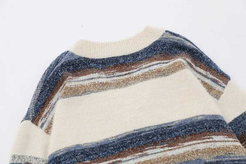 Striped Flat Knitted Cardigan Single Breasted Sweater Long Sleeve Jumpers Men O Neck Loose Fit Button Casual Slight Stretch XJ250805