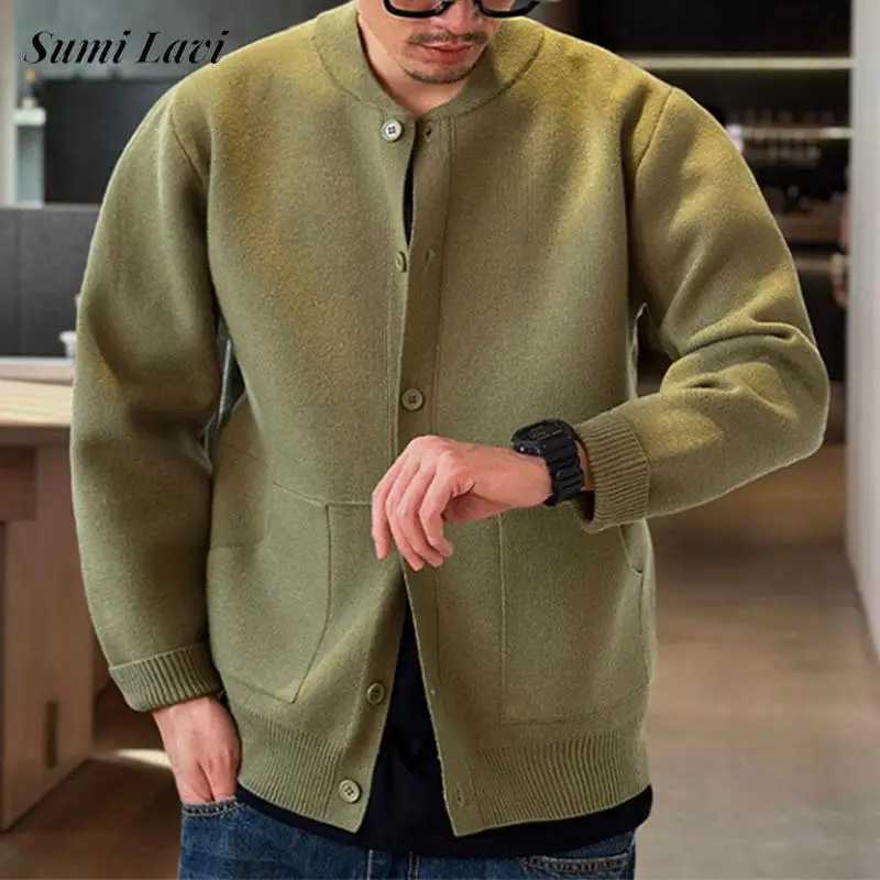 Trendy Mens Solid Color Sweater Coats Autumn Outdoor Fashion Button-up O Neck Cardigans Men Knitting Long Sleeve Sweater Jacket XJ250805