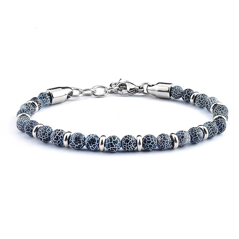 Charm Bracelets High Quality Black Faceted Agate Round Beads Stainless Steel Bracelet For Fashion Men's Jewelry 231009