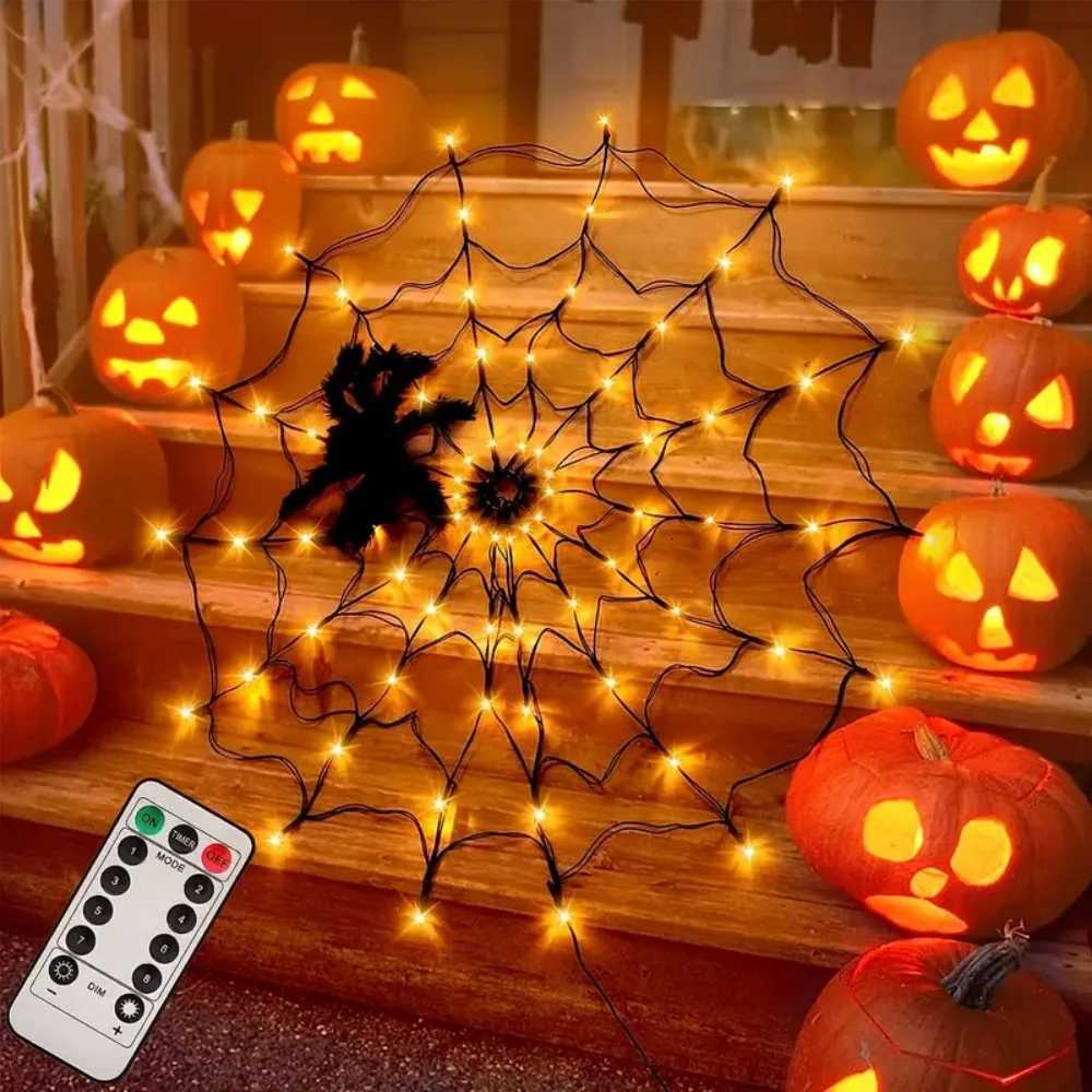 1PC 70LED Halloween Remote Control USB Spider Web Light String 8 Remote Control Modes Used for Holiday Party Decoration XJ250804