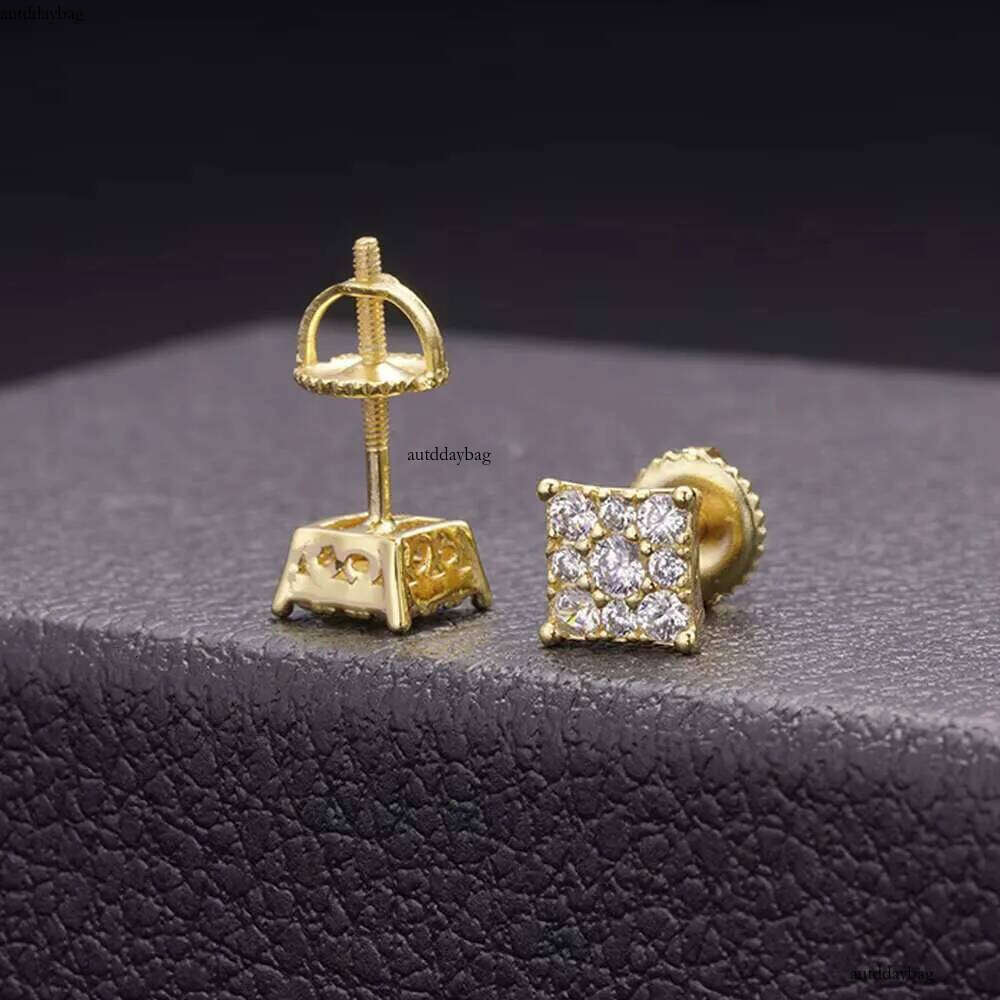 Hip Hop Jewelry 14k White Gold Plated Iec Out VVS Moissanite Dia Sterling Sier Square Stud Earrings for Men