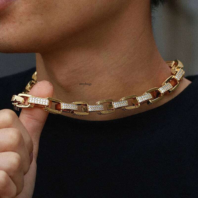 Iced Out Geometric Square Box Link Chain Bracelets and Necklaces Choker for Men Hip Hop Micro Set CZ Stone Cubic Zirconia Bling Rapper Jewelry bracele