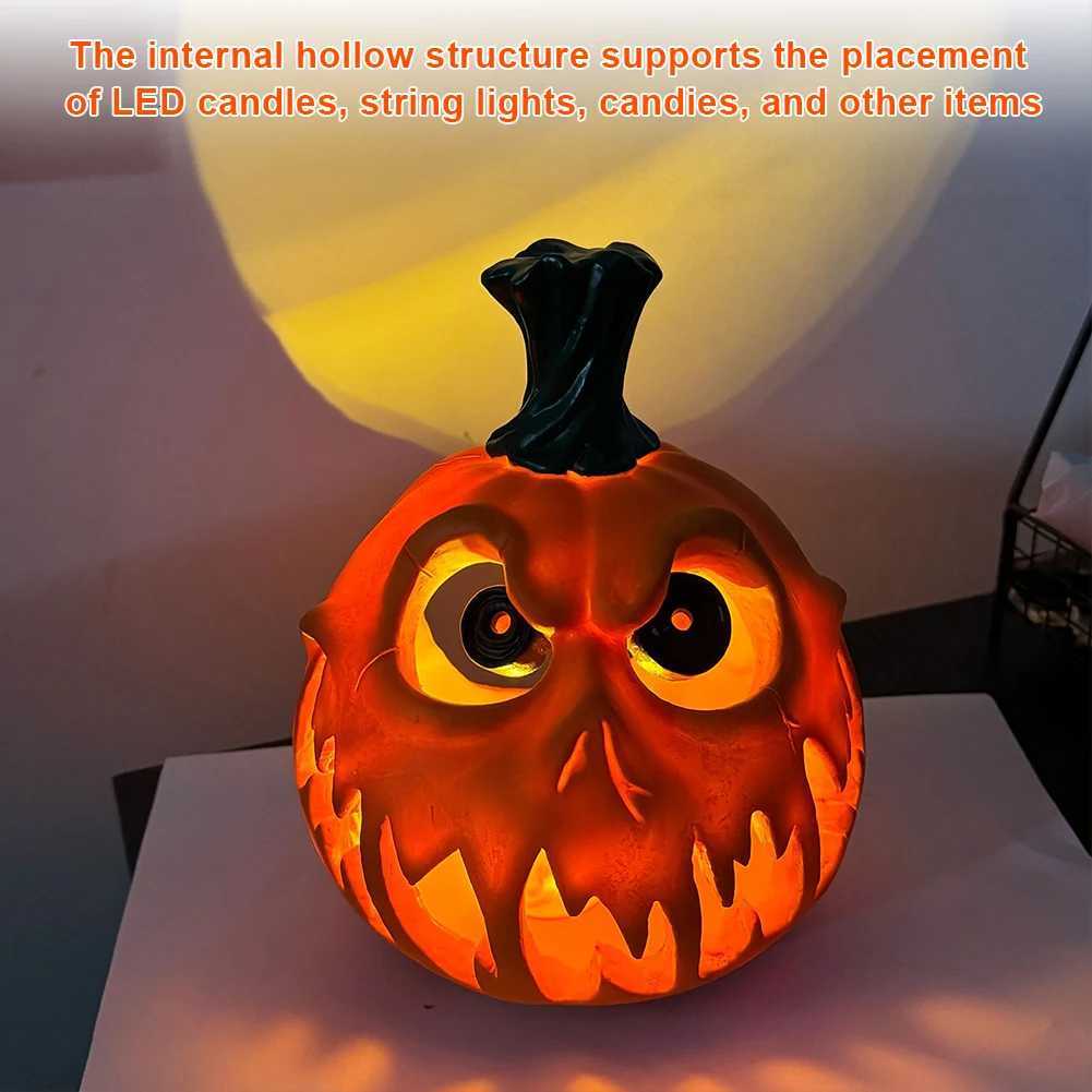 Hollow Shape Pumpkin Light Resin Skull Ghost Night Light Desktop Hollow Big Pumpkin Lamp for Halloween Party Decoration Gift XJ250804