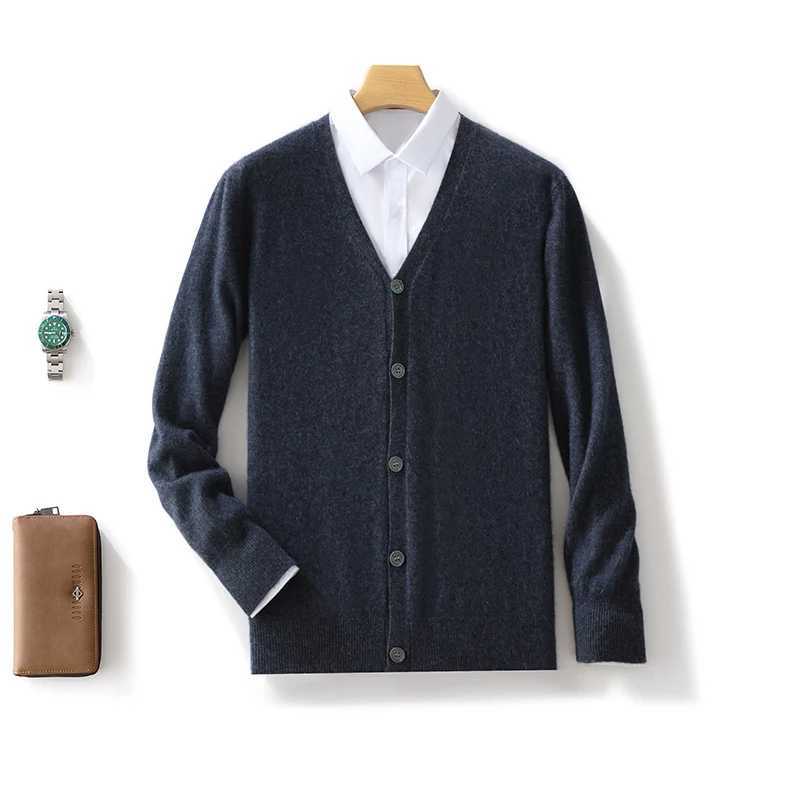 Autumn Winter 100% Pure Cashmere Wool Knit Cardigan Mens Jacket Trend V-neck High-Quality Sweater Loose Warm Mens Coat Tops XJ250805
