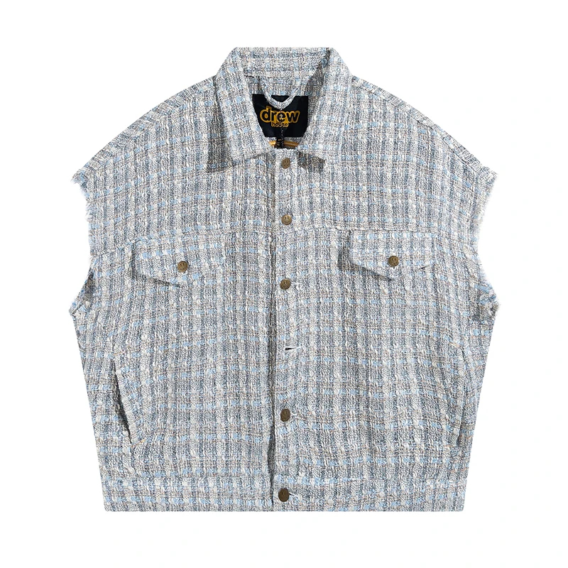 Drew House Embroidered logo shoulder-less Coat Men's Clothing designer niche American retro print loose denim jacket