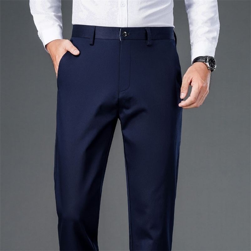 Mens lightweight business casual pants with micro elasticitymens quick drying straight leg office black deep bluepant y250724