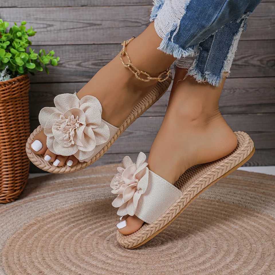 New flat-bottomed womens slippers beach shoes casual home sandals ultra-lightweight slippers pink flower shoes W250805