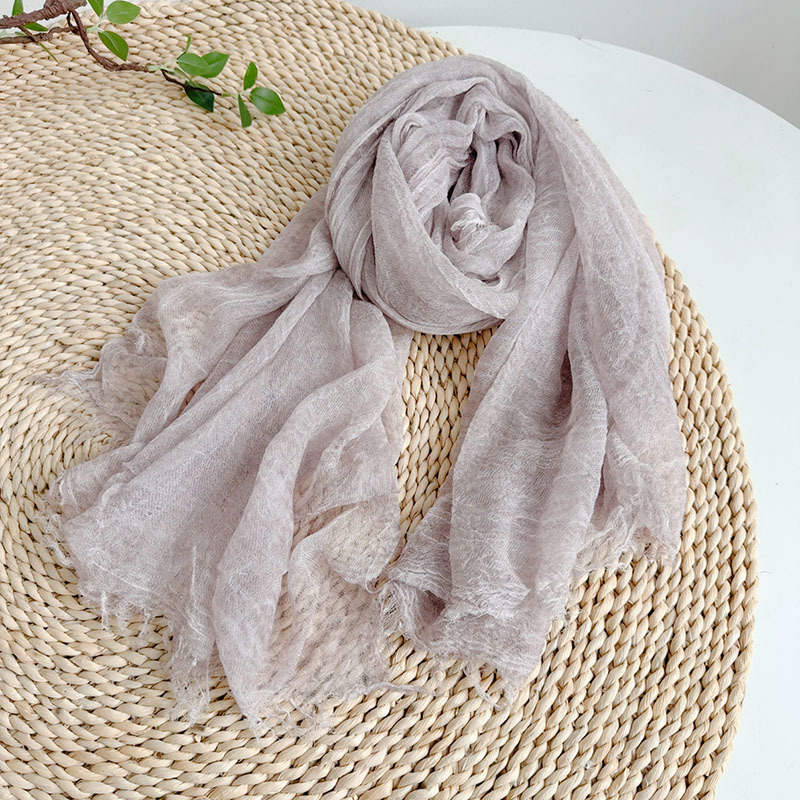 K1800 Retro pleated solid color Tencel wool scarf versatile summer neck protection dual-purpose shawl light breathable silk scarf Korean version