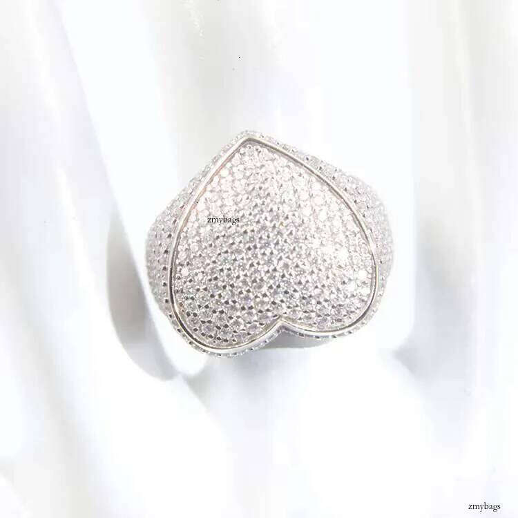 Yy Rts Iced Out Heart Vvs Moissanite Pass Dia Tester Sterling Sier Hiphop Fine Jewelry Rings for Men