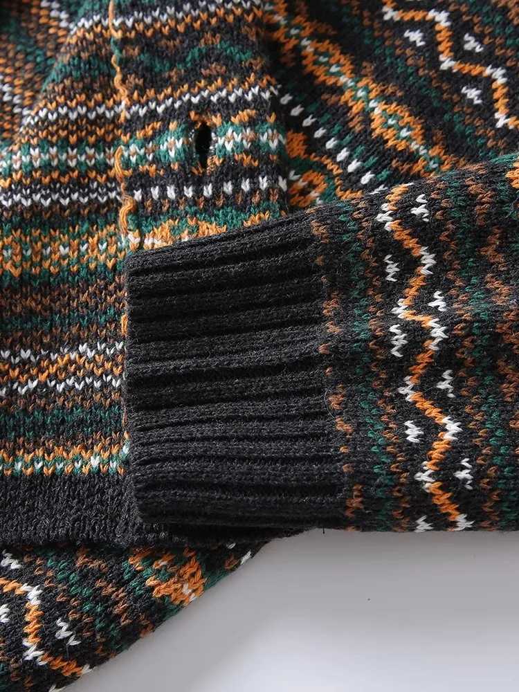 Nordic Cattle Wool Jacquard Weaving Autumn and Winter Mens Retro Fer Style Green Fruit Collar Knitted Cardigan JacketsXJ250805