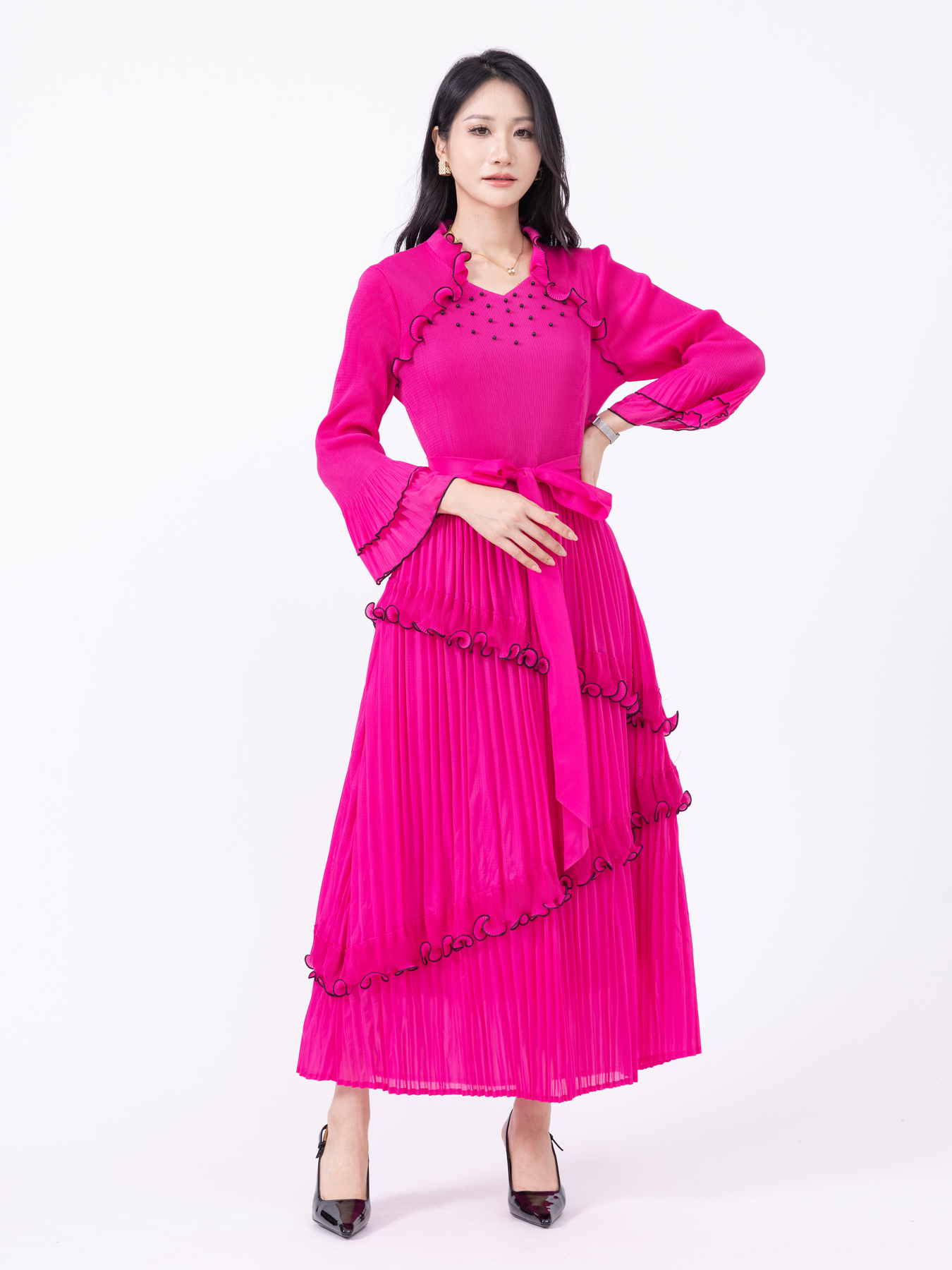 Ladies' dress Chiffon Maxi Gown with Gathered Skirt for Formal Events H250328