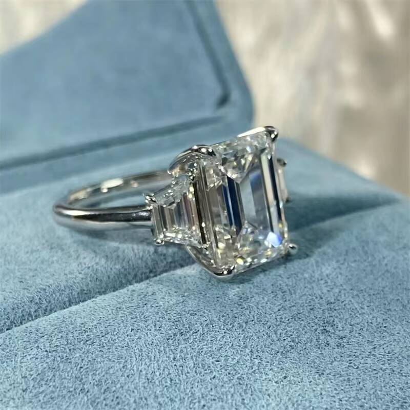 10K 14K 18K White Gold IGI Certificated Lab Grown Diamond 5CT Vintage Engagement Emerald Cut Ring