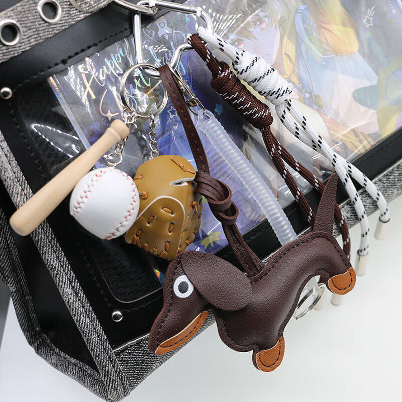 DHpet_wholesale Trendy Dachshund Keychain - Ins Style Leather Dog Keyring & Bag Charm for Couples, 25cm Braided Pet Lover Gift (72g)