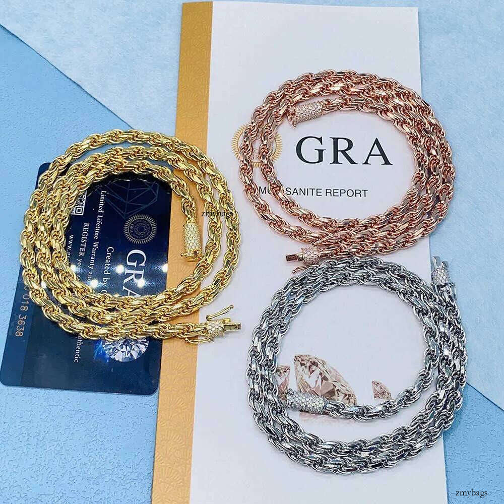Trendy Sterling Sier Rope 6mm Moissanite Rose Gold Plated Cuban Chain Jewelry