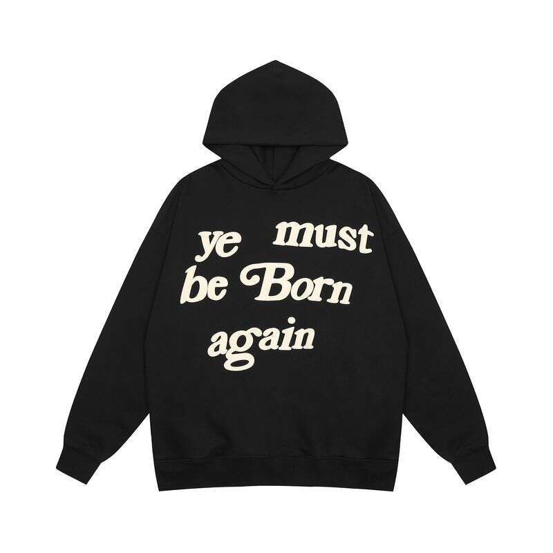 Men's Clothing Same Style Ye Must Be Born Again Foam Letter Hooded Sweatshirt Plus Veet Hoodie