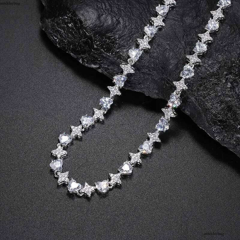 Heart Moissanite VVS1 Sier For Women Iced Out Chain Link Necklace Unisex Fine Hip Hop Jewelry