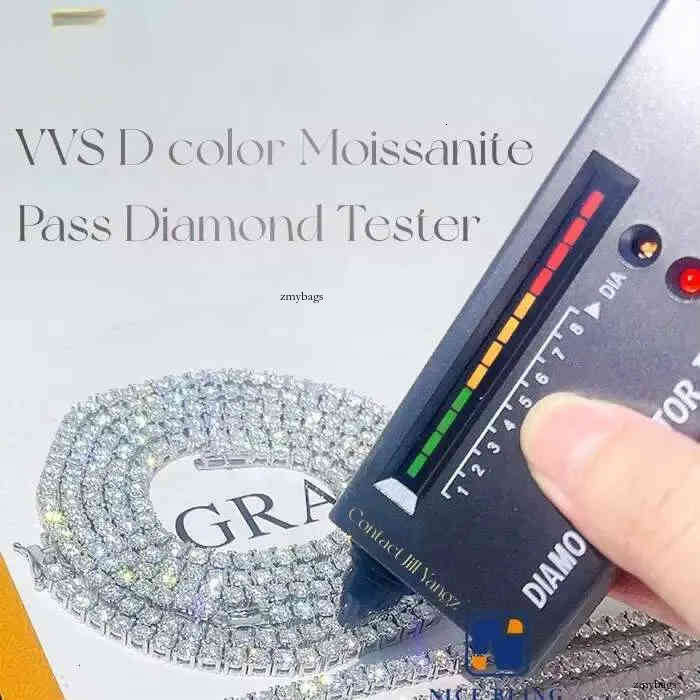 PASS Tester Iced Out Moissanite Dia Hip Hop Jewelry Chain Sier 3mm Tennis Necklace Bracelet