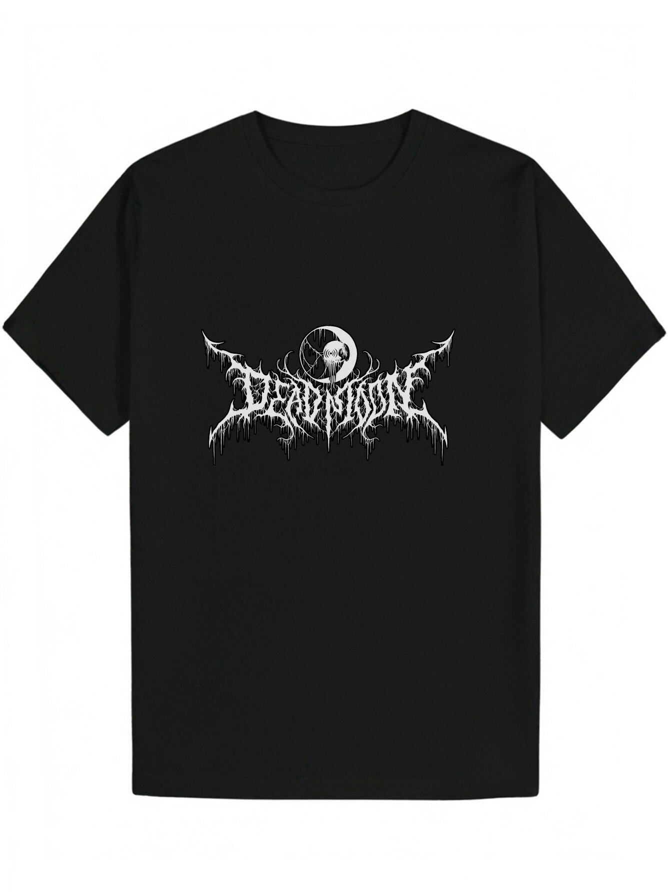 Men's Summer Short Sleeve - Black Round Neck Polyester T-Shirt with White Gothic Letter Pattern Print, Machine Washable, Suitable for Casual Wear