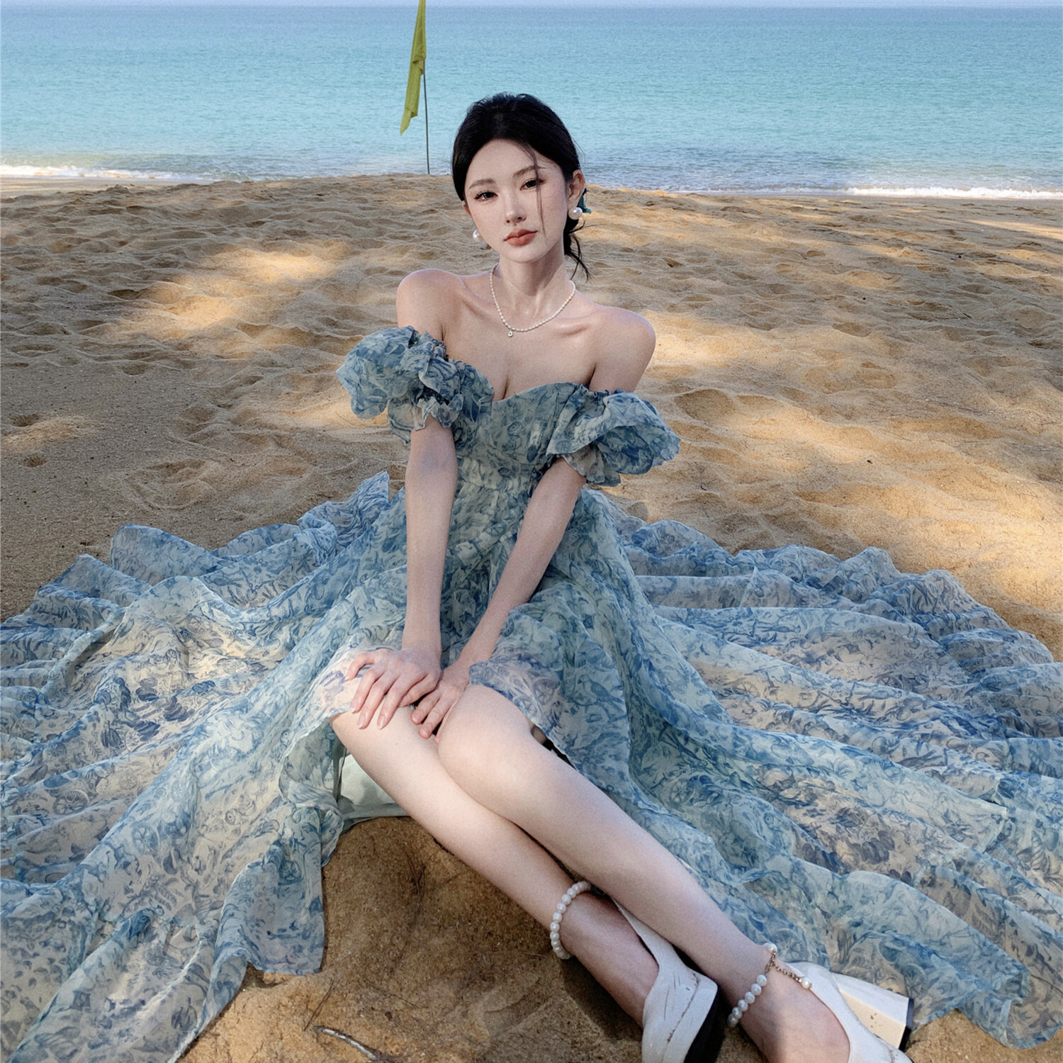 2025 beach dress new seaside vacation bohemian long dress organza photography fashion travel set super fairy new designer dress