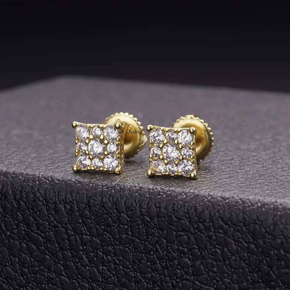 Hip Hop Jewelry 14k White Gold Plated Iec Out VVS Moissanite Dia Sterling Sier Square Stud Earrings for Men