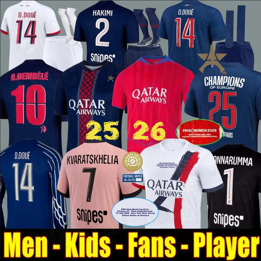 Psges Jersey 25 26 maillot de foot Ousmane Dembele Khvicha Kvaratskhelia Football Shirt GonCalo Ramos Gianluigi Donnarumma Kit Soccer Jerseys Kids Paris St Germain