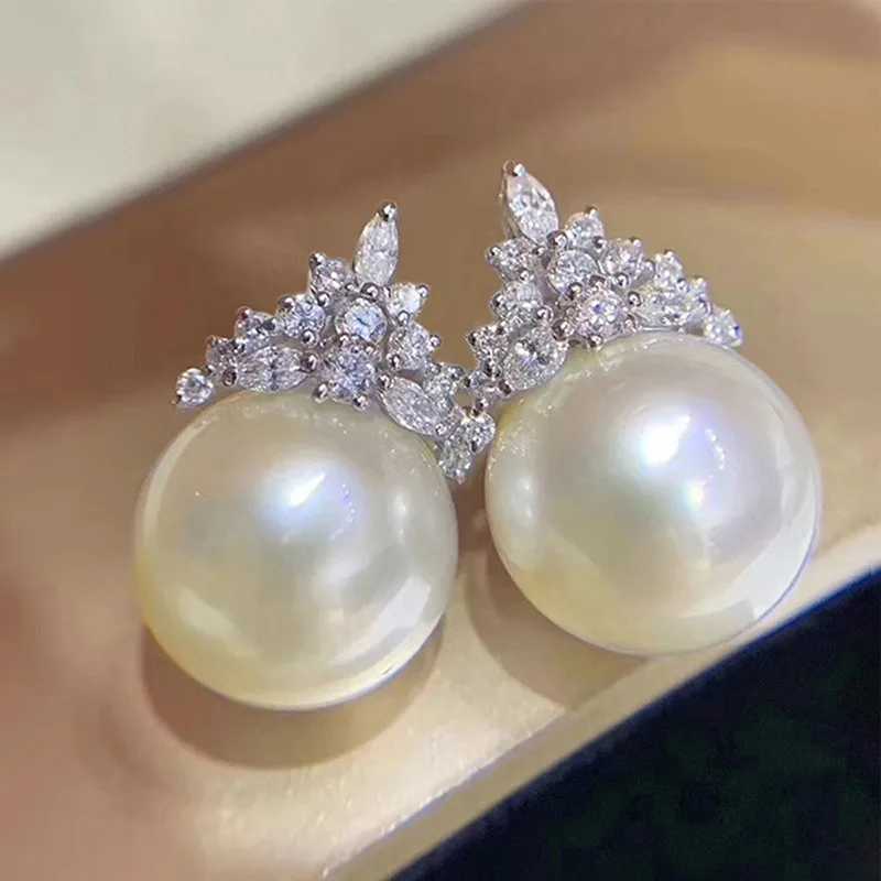 925 Sterling Silver Pearl Drop Earrings Lady Engagement Accessories with Shiny Zirconia Delicate Elegant Jewelry for Women Y250804
