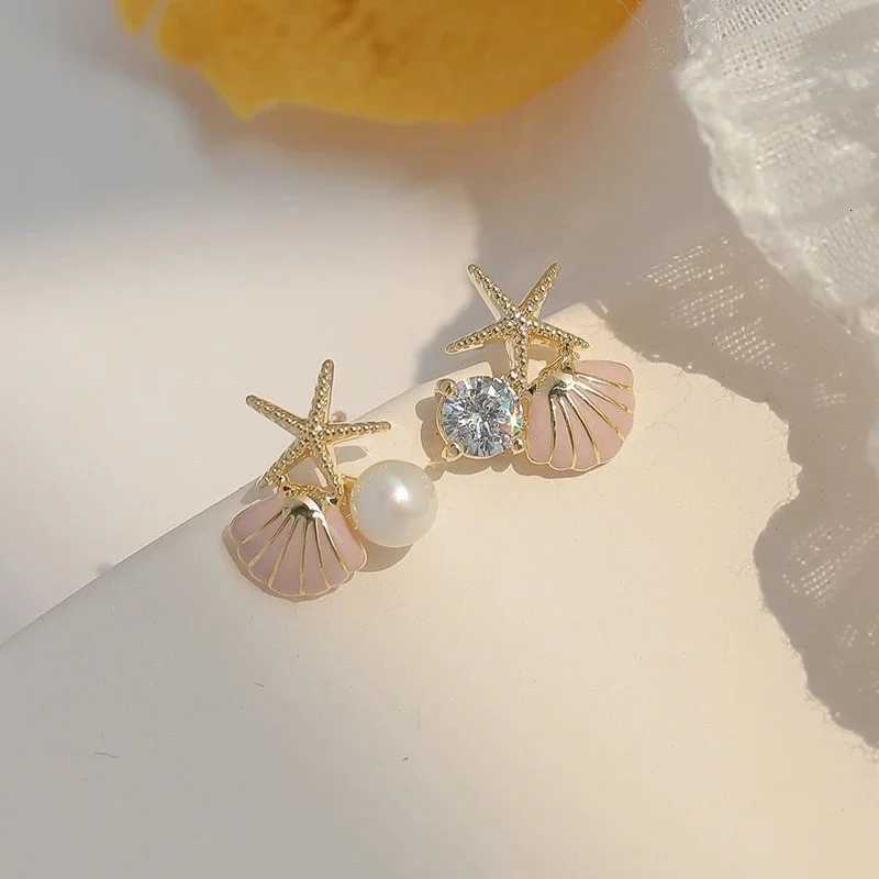Fashion Asymmetric Ocean Style Earrings Stud For Women Starfish Shell Earring Ear Ring Imitation Pearl Zircon Jewelry Gift Y250804