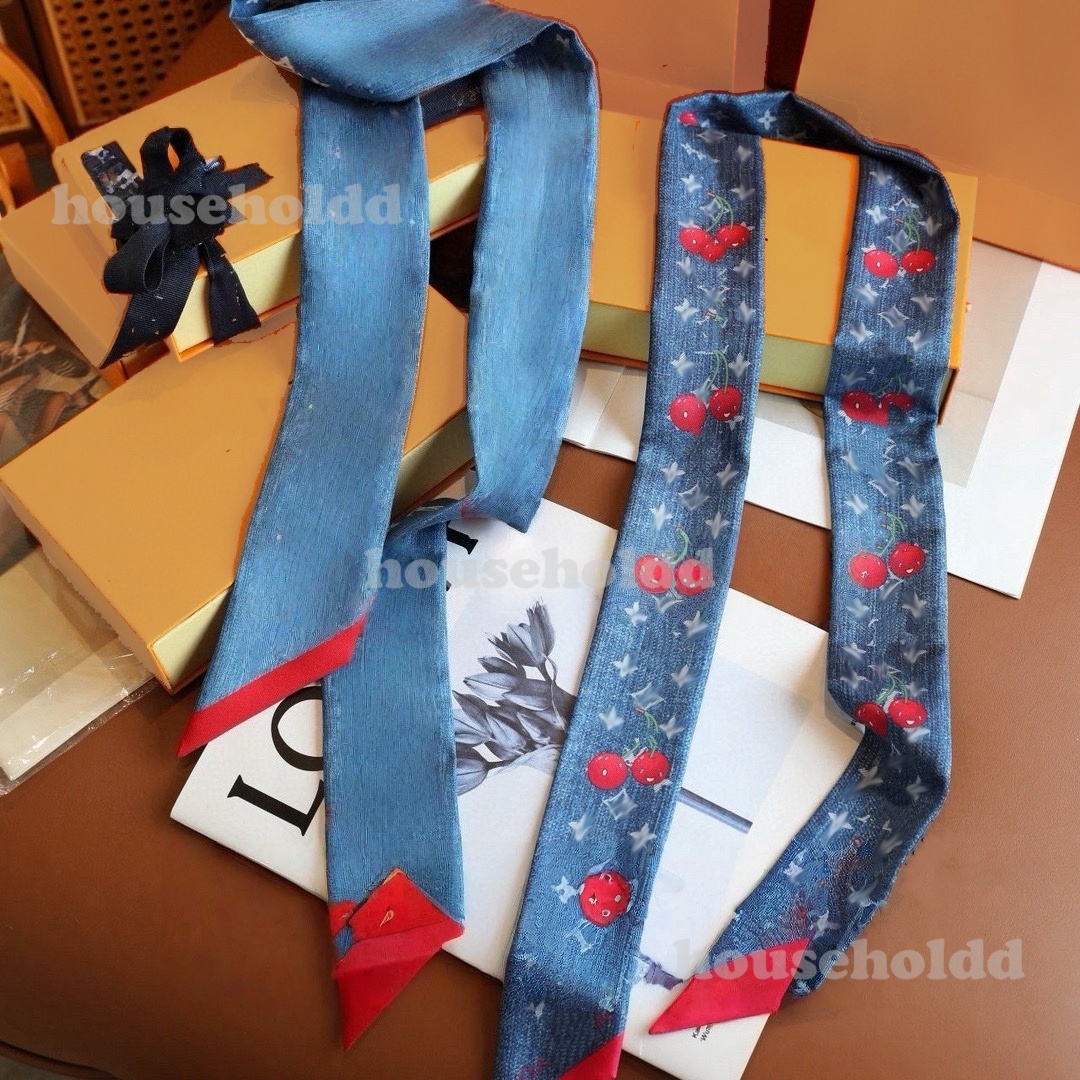 Cherry Print Designer Silk Scarf 90x90cm Summer Fashion Accessory for Hair Bag Neck Scarves