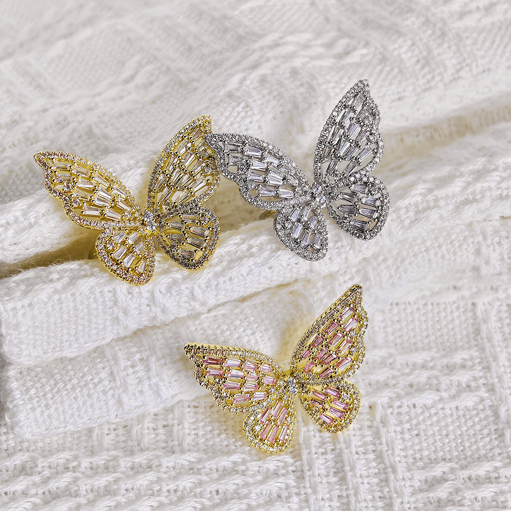 Gothic Hollow Butterfly Ring Exaggerated Metal Hand Chain Ring for Women