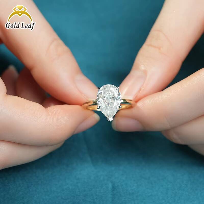 Goldleaf GRA Certificate 5.0CT D VVS1 Pear Cut 10K Solid Gold Moissanite Ring Fine Jewelry Rings