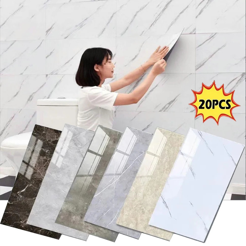 1020Pcs 30cmx60cm Selfadhesive Marble Tiles Sticker Waterproof Floor PVC Tile Kitchen Bathroom Wall Home Decor 250804