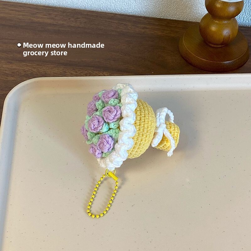 DIY Creative Yarn Knitting Mini Handheld Flower Small Bouquet Keychain Bag Pendant Best Friend Gift Finished Product