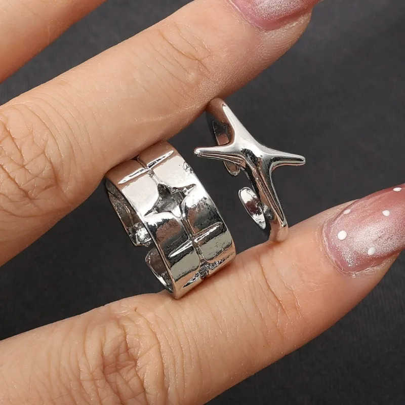 Retro Punk Silver Color Stars Open Rings for Women Men Fashion Adjustable Couple Rings Y2K Hip Hop Vintage Ring Jewelry Gifts U250805