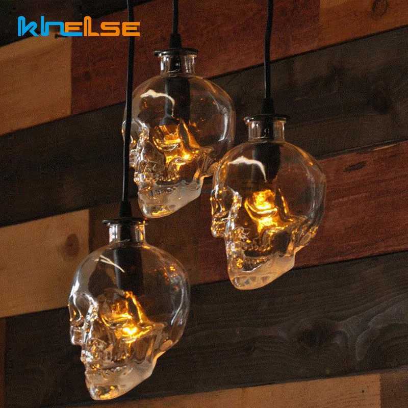 Vintage Skull Head LED Clear Glass Pendant Light Indoor G9 Edison Lamp Bedroom Living Room Holiday Halloween Decor Hanging LampXJ250804