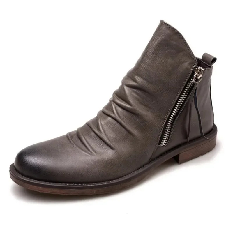 Mens PU Leather Chelsea Boots Fashion High-top Tassel Zip Shoes Spring Autumn Ankle Boots for Men Comfort Plus Size 38-48 250729