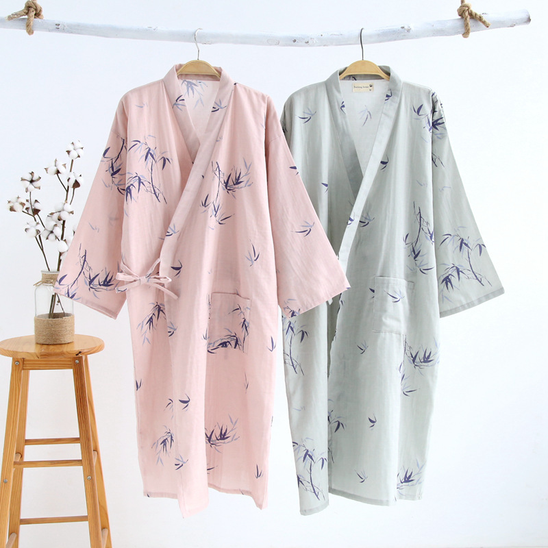 Womens Sleepwear Japanese kimono dressing gown spring and autumn ladies cotton crepe cloth thin summer bathrobe home service sleepwear bath robe 23051