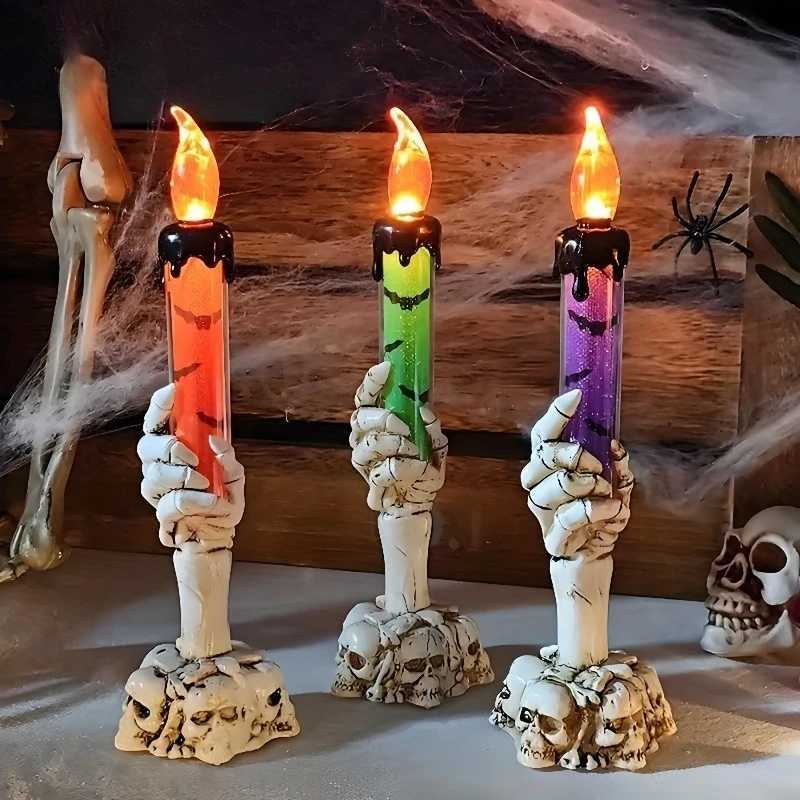 1-3PCS LED Skull Hand Candle Light with Flame Effect Battery Powered Gothic Halloween Party Haunted House Table Hanging Decor XJ250804