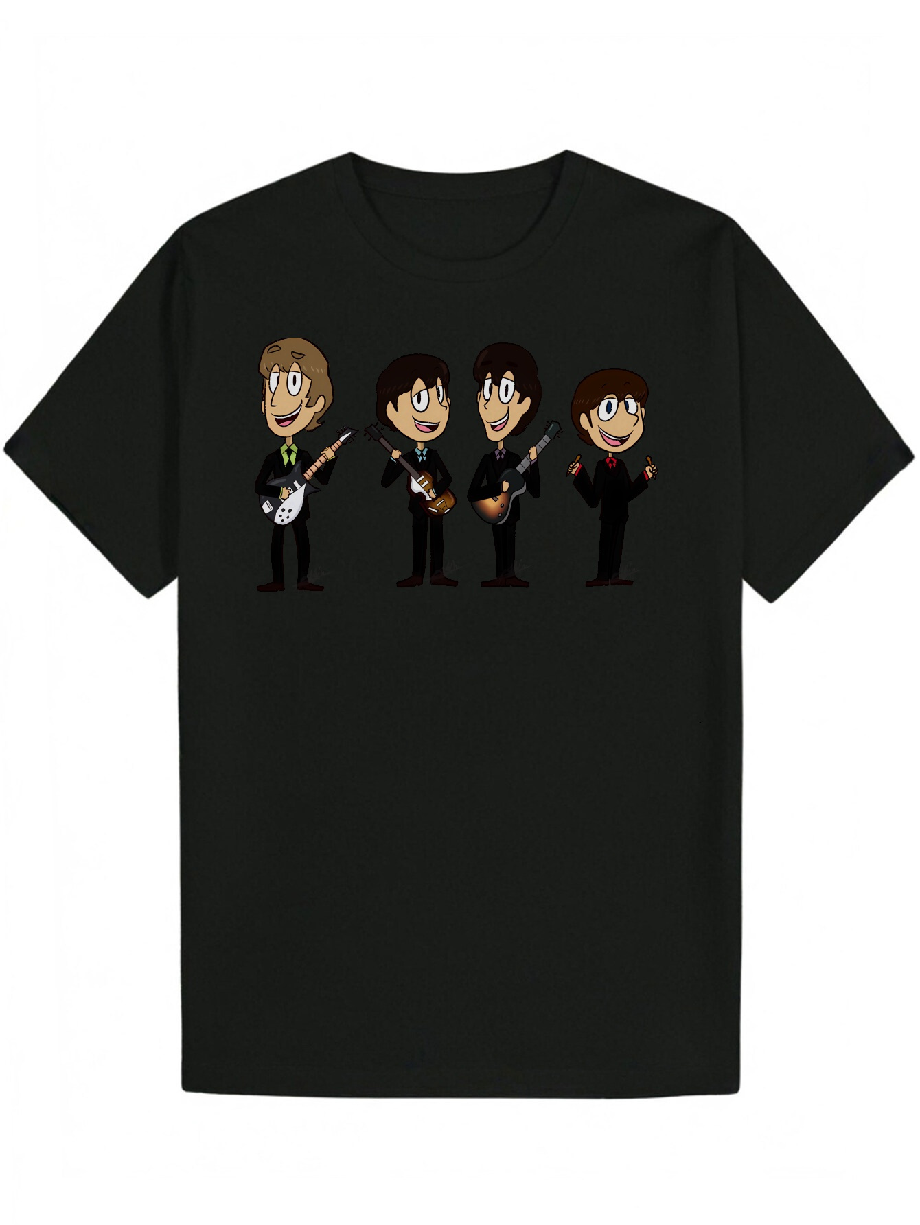 Men's with Band Design - Black Polyester, Round Neck, Lightweight and Breathable, Perfect for Wear, Summer Casual Wear Cartoon Print T-Shirt | Po