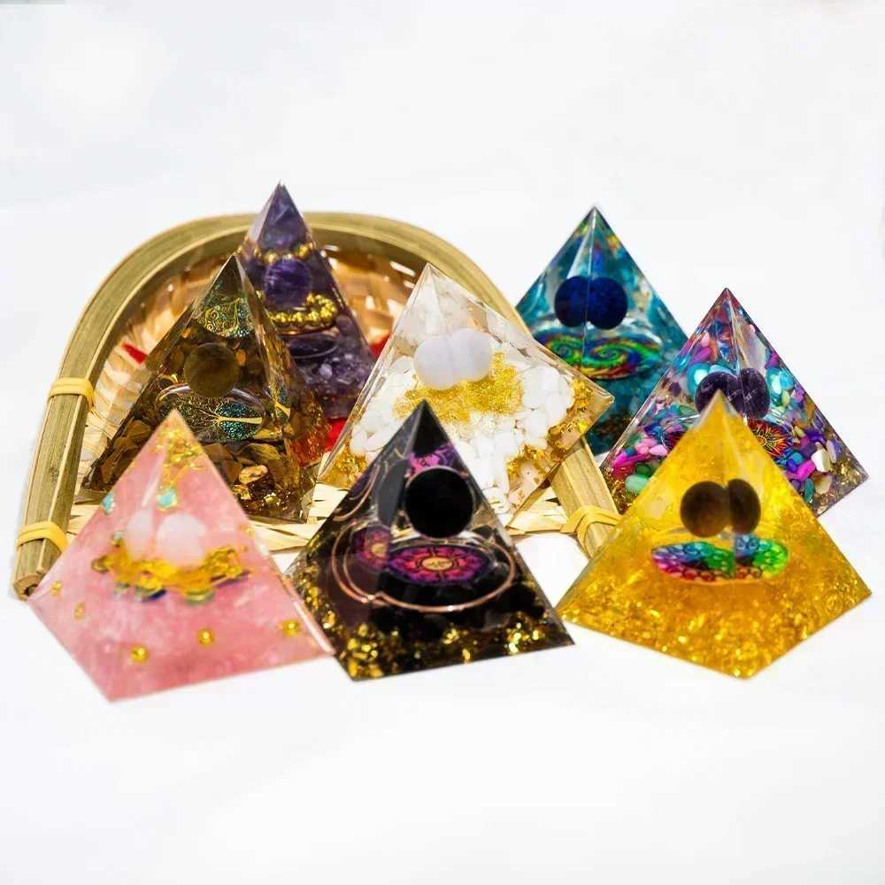 Natural Crystal Energy Generator Pyramid Peridot Amethyst Reiki Healing Chakra Resin Pyramid Egyptian Decoration Room Decoration 1pc Z250805