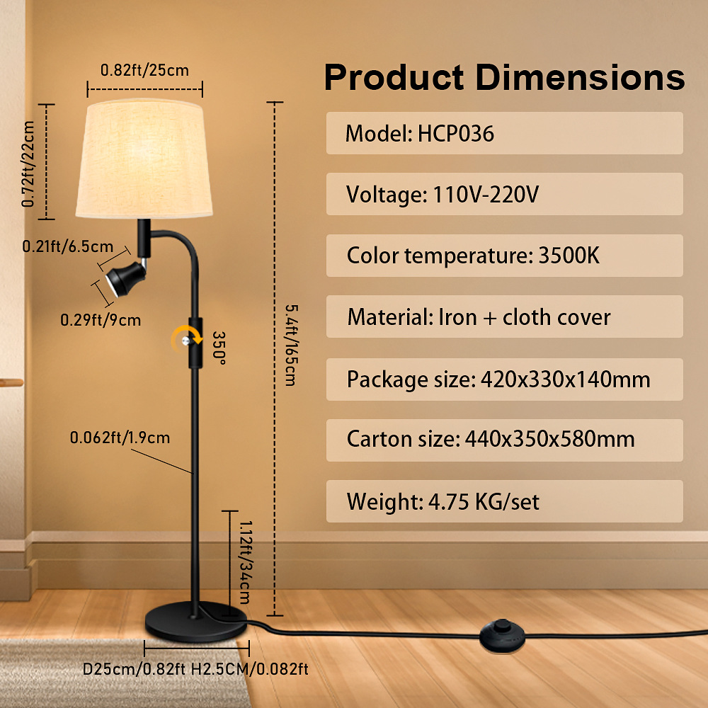 Chic Vintage-Inspired Recliner Side Floor Lamp Ideal For Creating Cozy Ambiance Double headed light HCP036