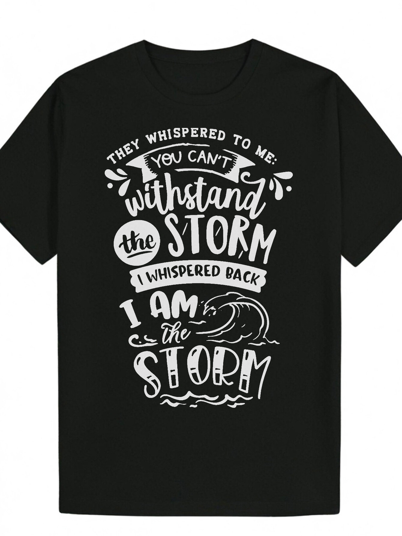 Men's Quote - Black Casual Crew Neck Polyester T-Shirt with "I Am the Storm" Print, Suitable for Summer Wear, Inspirational Clothing Lo